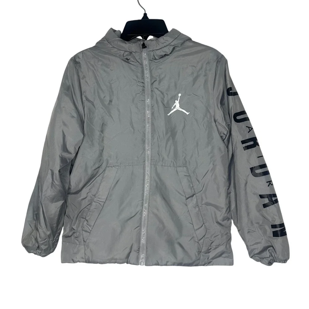 AIR JORDAN BOYS THERMA WINDBREAKER FULL ZIP JACKET Size Small 8-10 Years Gray‎
